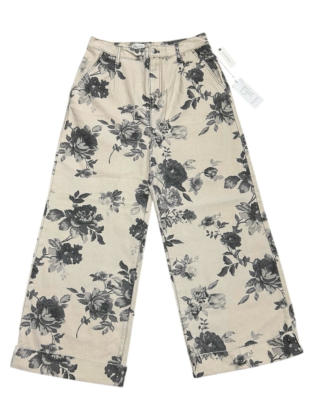 Pilcro Sz 29 Leon Dble Hem High-Rise Wide-Leg Cuffed Jeans Floral Anthropologie。 - Picture 4 of 10